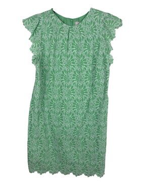 LOFT Green Lace Shift Dress 18T Scalloped Flutter Sleeve Eyelet Floral Lined NWT